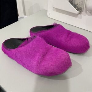 Marni Fuchsia Long Hair Calfskin Fussbett Sabot Loafer Mules